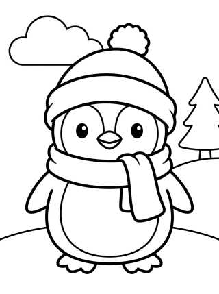Penguin with Scarf and Hat para colorir Desenho de Penguin with Scarf and Hat para colorir e imprimir grátis