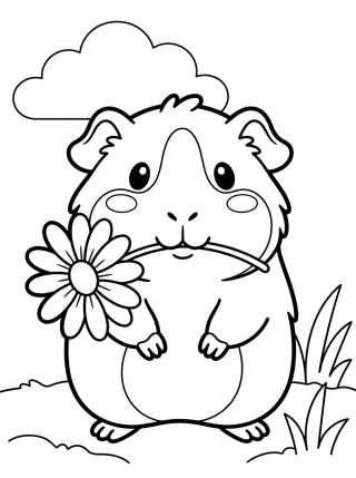 Guinea Pig with Flower para colorir Desenho de Guinea Pig with Flower para colorir e imprimir grátis