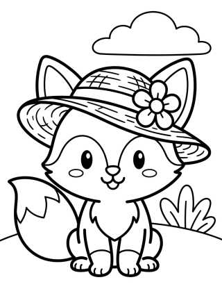 Little Fox in a Straw Hat para colorir Desenho de Little Fox in a Straw Hat para colorir e imprimir grátis