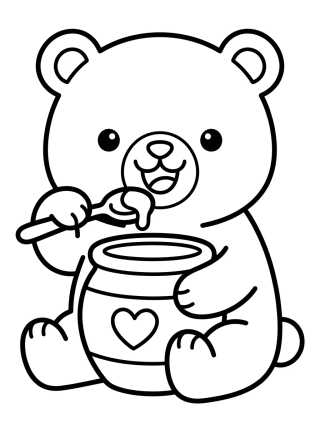 Cute Teddy Bear Eating Honey para colorir Desenho de Cute Teddy Bear Eating Honey para colorir e imprimir grátis