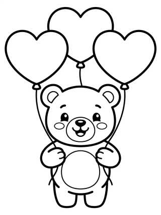 Cute Bear Holding Balloons para colorir Desenho de Cute Bear Holding Balloons para colorir e imprimir grátis