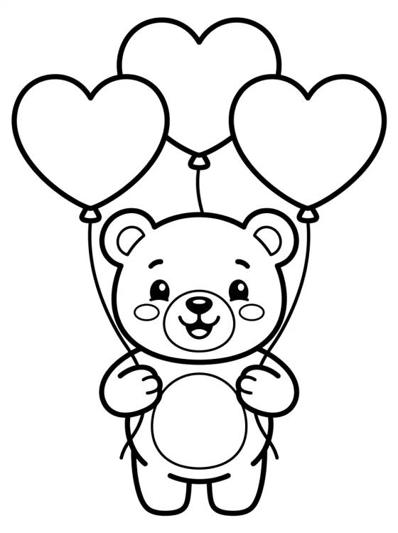 Cute Bear Holding Balloons para colorir Desenho de Cute Bear Holding Balloons para colorir e imprimir grátis