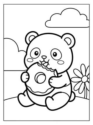 Panda Bear Eating a Donut para colorir Desenho de Panda Bear Eating a Donut para colorir e imprimir grátis