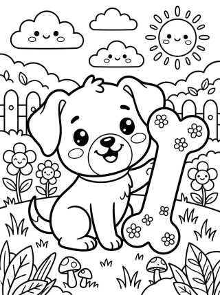 Happy Puppy with Giant Bone para colorir Desenho de Happy Puppy with Giant Bone para colorir e imprimir grátis