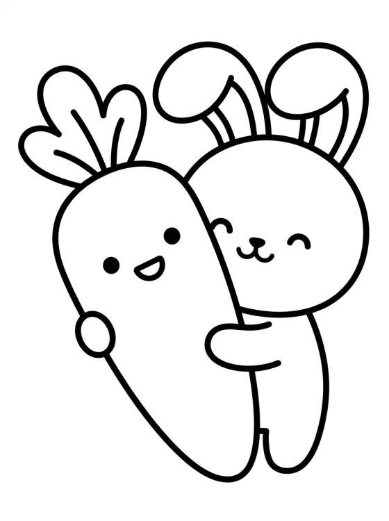 Kawaii Bunny on Carrot para colorir Desenho de Kawaii Bunny on Carrot para colorir e imprimir grátis