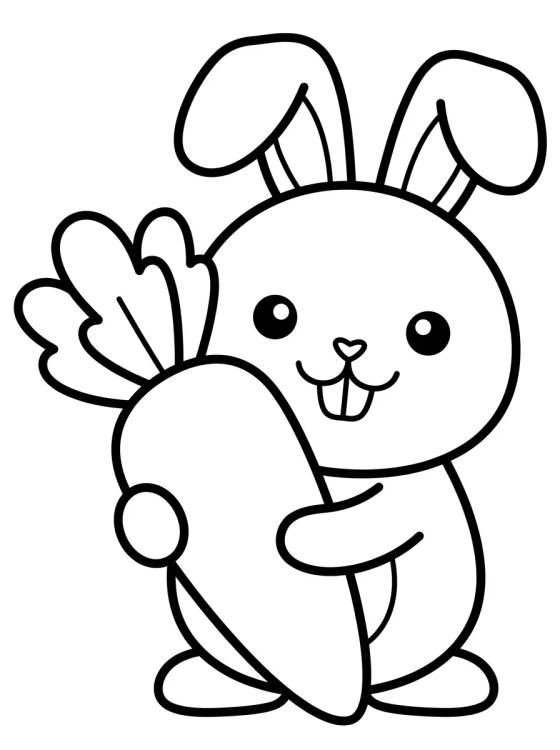 Cute Bunny Holding a Carrot para colorir Desenho de Cute Bunny Holding a Carrot para colorir e imprimir grátis