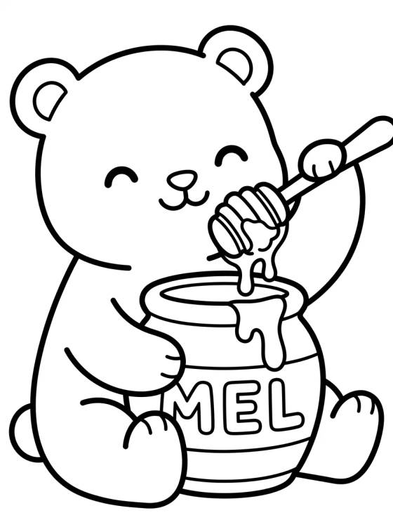 Little Bear Eating Honey para colorir Desenho de Little Bear Eating Honey para colorir e imprimir grátis