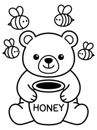 Cute Teddy Bear with Honey Pot para colorir Desenho de Cute Teddy Bear with Honey Pot para colorir e imprimir grátis
