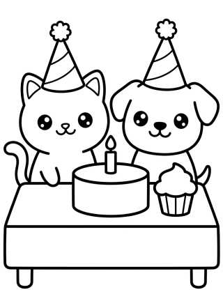 Pets Celebrating with Party Hats para colorir Desenho de Pets Celebrating with Party Hats para colorir e imprimir grátis