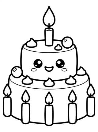 Cute Kawaii Birthday Cake para colorir Desenho de Cute Kawaii Birthday Cake para colorir e imprimir grátis