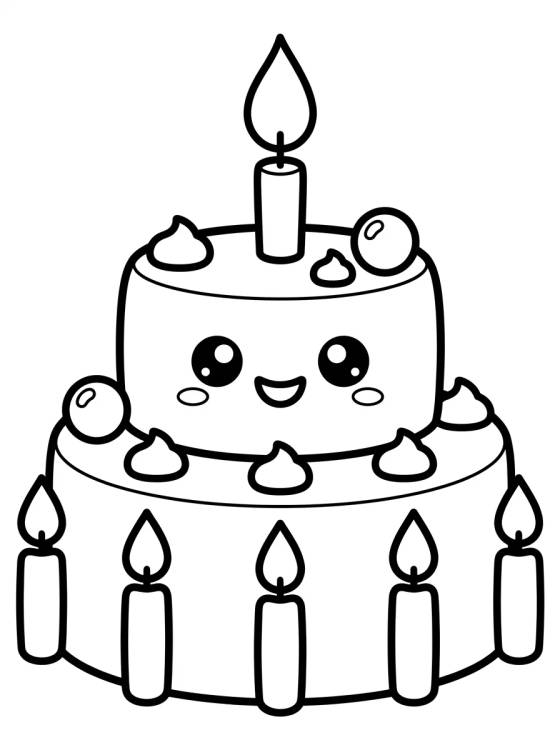 Cute Kawaii Birthday Cake para colorir Desenho de Cute Kawaii Birthday Cake para colorir e imprimir grátis