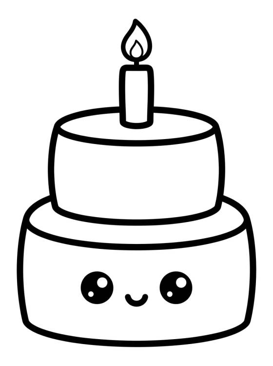 Cute Birthday Cake with Candle para colorir Desenho de Cute Birthday Cake with Candle para colorir e imprimir grátis