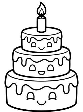 Cute Birthday Cake with Candle para colorir Desenho de Cute Birthday Cake with Candle para colorir e imprimir grátis