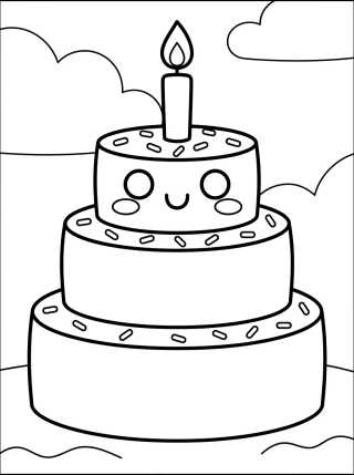 Cute Birthday Cake with Candle para colorir Desenho de Cute Birthday Cake with Candle para colorir e imprimir grátis