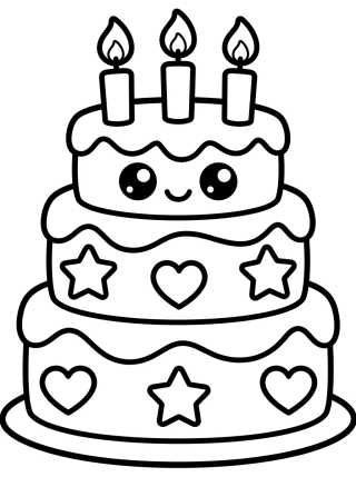 Kawaii Birthday Cake para colorir Desenho de Kawaii Birthday Cake para colorir e imprimir grátis