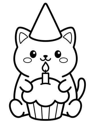 Kitten with Hat and Cupcake para colorir Desenho de Kitten with Hat and Cupcake para colorir e imprimir grátis