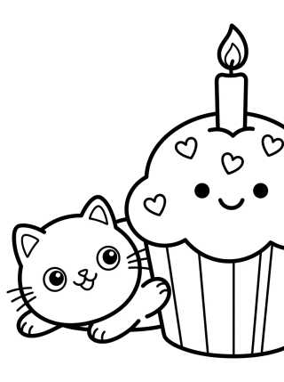 Kitty Eating a Party Cupcake para colorir Desenho de Kitty Eating a Party Cupcake para colorir e imprimir grátis