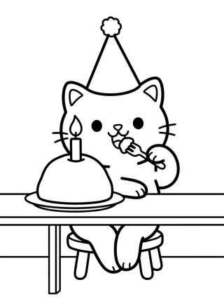 Kitten Eating Birthday Treats para colorir Desenho de Kitten Eating Birthday Treats para colorir e imprimir grátis