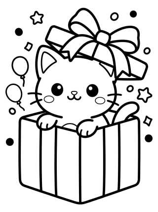 Surprise Kitten in a Box para colorir Desenho de Surprise Kitten in a Box para colorir e imprimir grátis