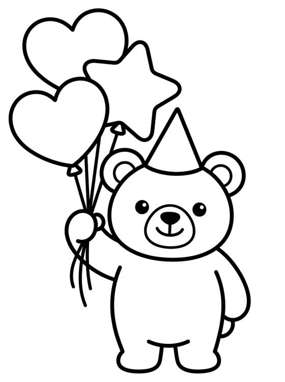Cute Teddy Bear with Party Balloons para colorir Desenho de Cute Teddy Bear with Party Balloons para colorir e imprimir grátis