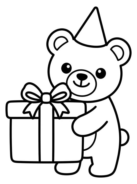 Teddy Bear with Birthday Gift para colorir Desenho de Teddy Bear with Birthday Gift para colorir e imprimir grátis