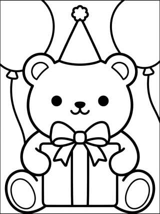 Birthday Bear with Present para colorir Desenho de Birthday Bear with Present para colorir e imprimir grátis