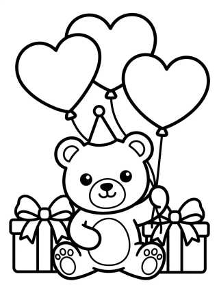 Little Teddy Bear with Gifts and Balloons para colorir Desenho de Little Teddy Bear with Gifts and Balloons para colorir e imprimir grátis