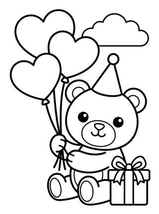 Birthday Teddy Bear with Balloons para colorir Desenho de Birthday Teddy Bear with Balloons para colorir e imprimir grátis