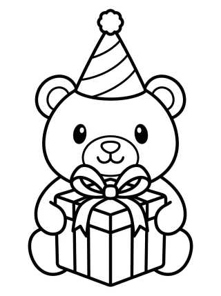 Teddy Bear with Birthday Present para colorir Desenho de Teddy Bear with Birthday Present para colorir e imprimir grátis