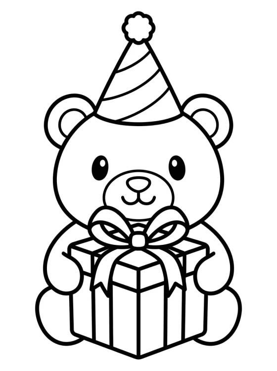Teddy Bear with Birthday Present para colorir Desenho de Teddy Bear with Birthday Present para colorir e imprimir grátis