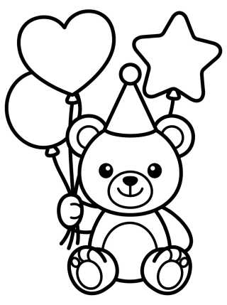 Cute Bear with Party Balloons para colorir Desenho de Cute Bear with Party Balloons para colorir e imprimir grátis
