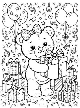 Cute Teddy Bear with Gift Boxes para colorir Desenho de Cute Teddy Bear with Gift Boxes para colorir e imprimir grátis