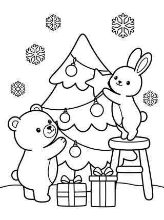 Christmas Tree with Forest Animals para colorir Desenho de Christmas Tree with Forest Animals para colorir e imprimir grátis