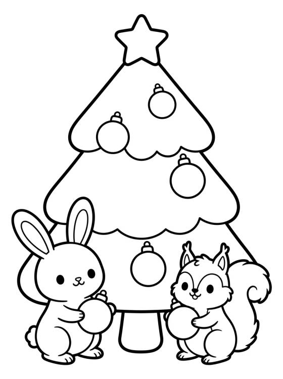 Christmas Tree with Forest Friends para colorir Desenho de Christmas Tree with Forest Friends para colorir e imprimir grátis