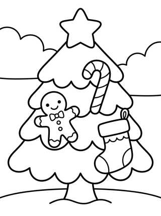 Christmas Tree with Gingerbread Man para colorir Desenho de Christmas Tree with Gingerbread Man para colorir e imprimir grátis