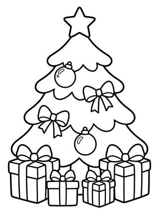 Christmas Tree with Gifts and Ribbons para colorir Desenho de Christmas Tree with Gifts and Ribbons para colorir e imprimir grátis