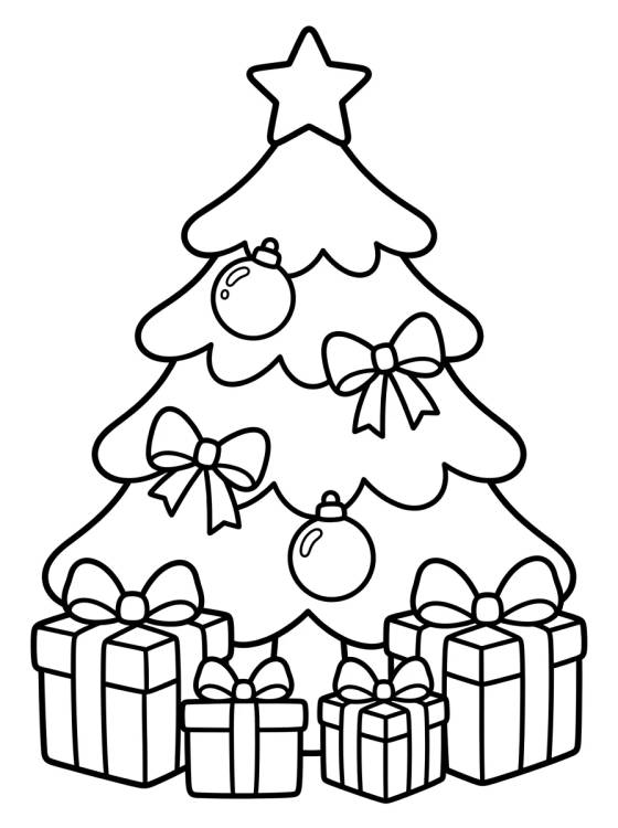 Christmas Tree with Gifts and Ribbons para colorir Desenho de Christmas Tree with Gifts and Ribbons para colorir e imprimir grátis