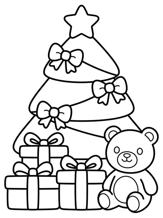 Christmas Tree with Presents and Teddy Bear para colorir Desenho de Christmas Tree with Presents and Teddy Bear para colorir e imprimir grátis