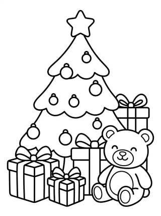 Christmas Tree with Gifts and Teddy Bear para colorir Desenho de Christmas Tree with Gifts and Teddy Bear para colorir e imprimir grátis