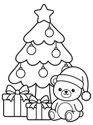 Christmas Tree with Gifts and Teddy Bear para colorir Desenho de Christmas Tree with Gifts and Teddy Bear para colorir e imprimir grátis