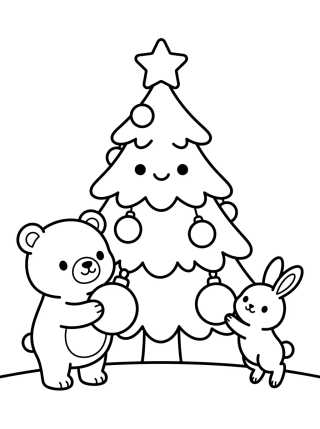 Forest Animals Christmas Tree para colorir Desenho de Forest Animals Christmas Tree para colorir e imprimir grátis