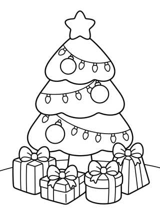 Easy Christmas Tree with Presents para colorir Desenho de Easy Christmas Tree with Presents para colorir e imprimir grátis