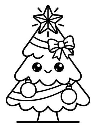 Kawaii Christmas Tree with Star para colorir Desenho de Kawaii Christmas Tree with Star para colorir e imprimir grátis