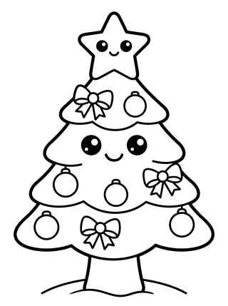 Kawaii Christmas Tree with Star para colorir Desenho de Kawaii Christmas Tree with Star para colorir e imprimir grátis