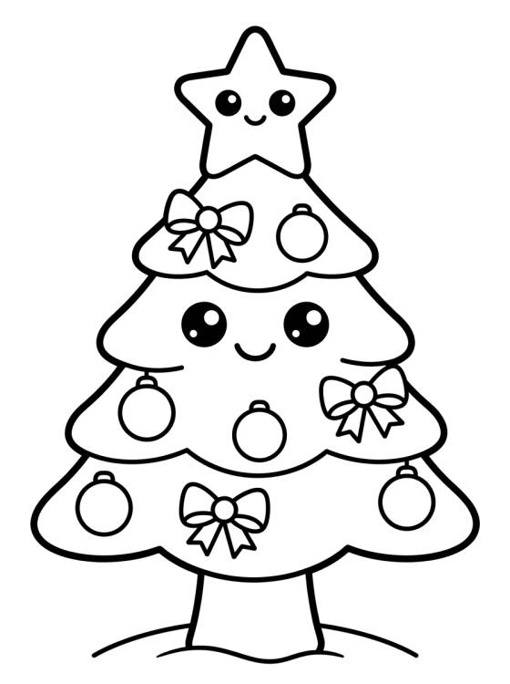 Kawaii Christmas Tree with Star para colorir Desenho de Kawaii Christmas Tree with Star para colorir e imprimir grátis