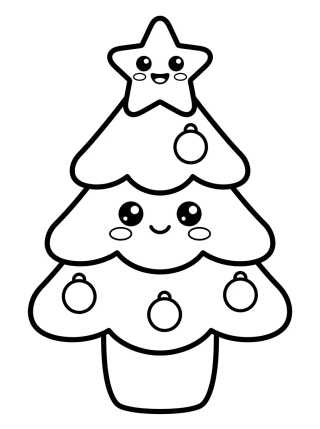 Kawaii Christmas Tree with Smiling Star para colorir Desenho de Kawaii Christmas Tree with Smiling Star para colorir e imprimir grátis