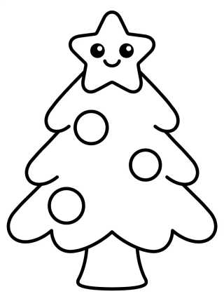 Kawaii Christmas Tree with a Smiley Star para colorir Desenho de Kawaii Christmas Tree with a Smiley Star para colorir e imprimir grátis