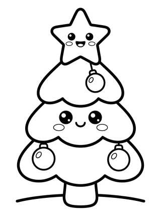 Kawaii Christmas Tree with a Smiling Star para colorir Desenho de Kawaii Christmas Tree with a Smiling Star para colorir e imprimir grátis