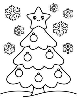 Simple Christmas Tree with Snow para colorir Desenho de Simple Christmas Tree with Snow para colorir e imprimir grátis