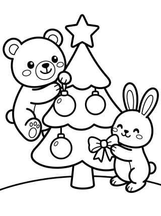 Animals Decorating the Christmas Tree para colorir Desenho de Animals Decorating the Christmas Tree para colorir e imprimir grátis